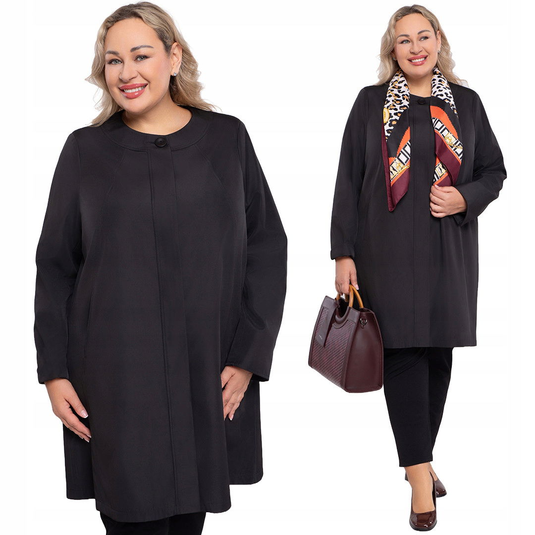 Elegantný čierny kabátik plus size veľkosť 54
