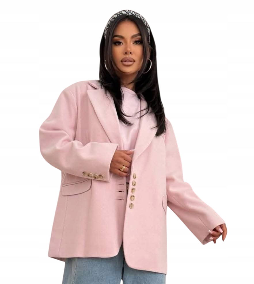 Elegantný kabát Plus Size, farba ružová, veľkosť 44/46/48
