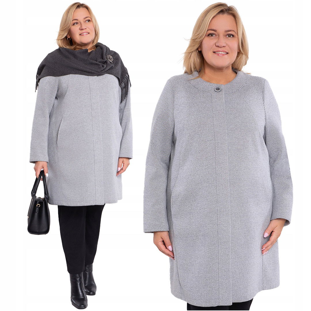 Elegantný šedý kabátik s vlnou 54