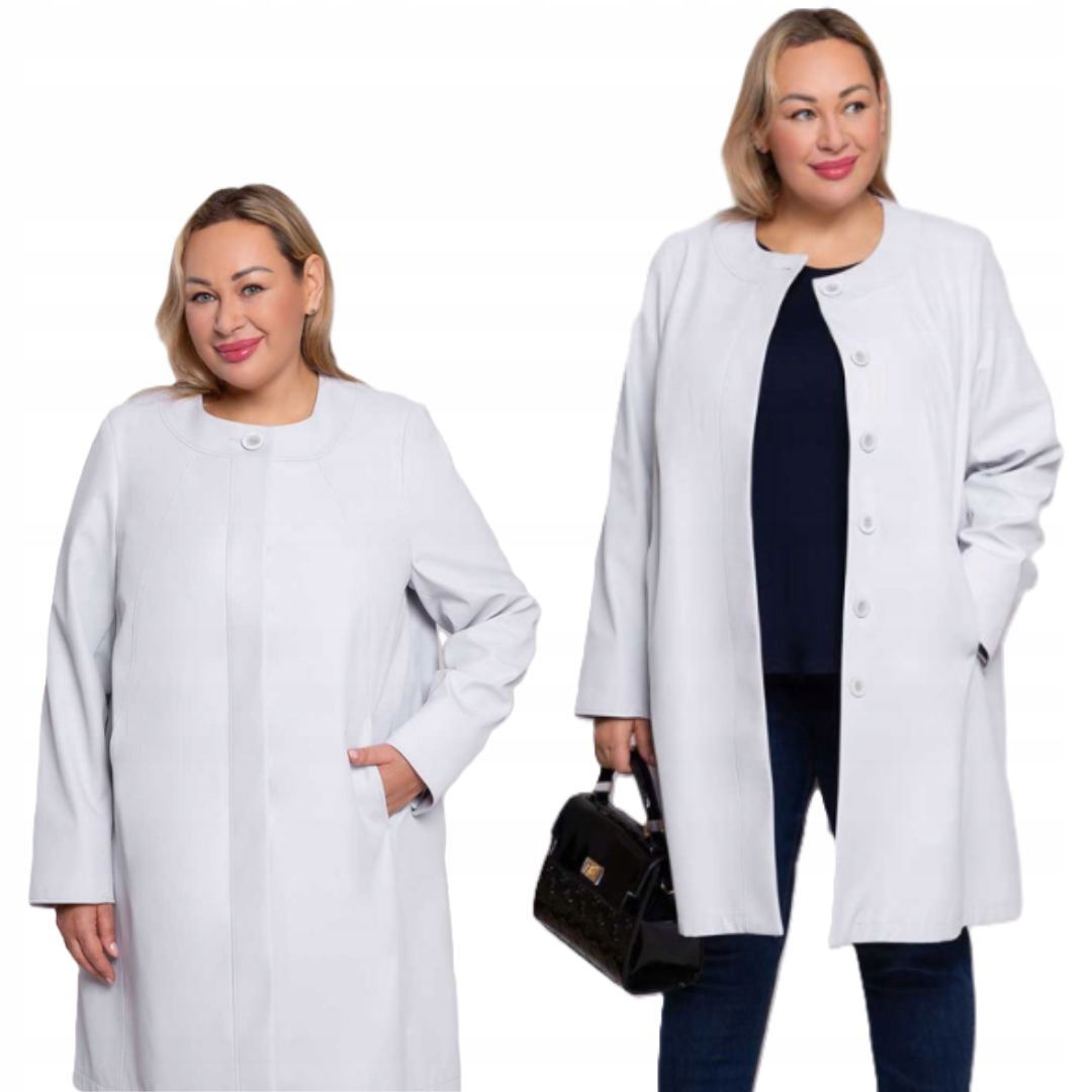 Elegantný svetlošedý kabátik plus size veľkosť 52
