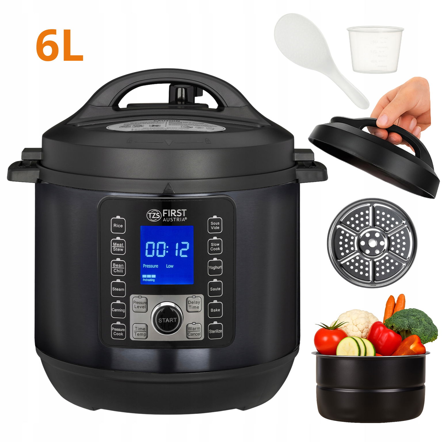 Elektrický tlakový hrniec 6L Led 1000W Multicooker First Austria 12 programov