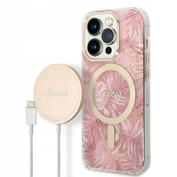 Etui Hardcase Guess Jungle Kolekcia Iphone 14 Pro 6,1" Ružová Nabíjačka I