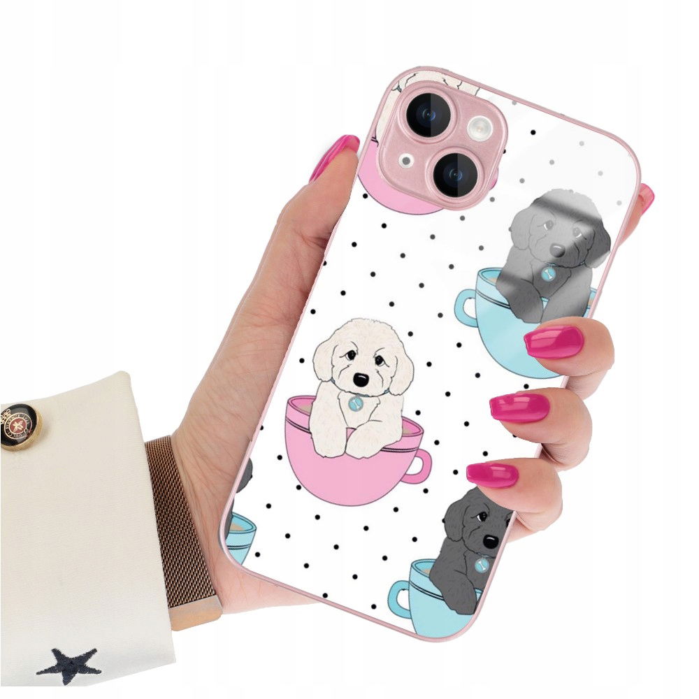 Etui Pink Glass Pre Iphone 14 Psíky Mačky Vzory