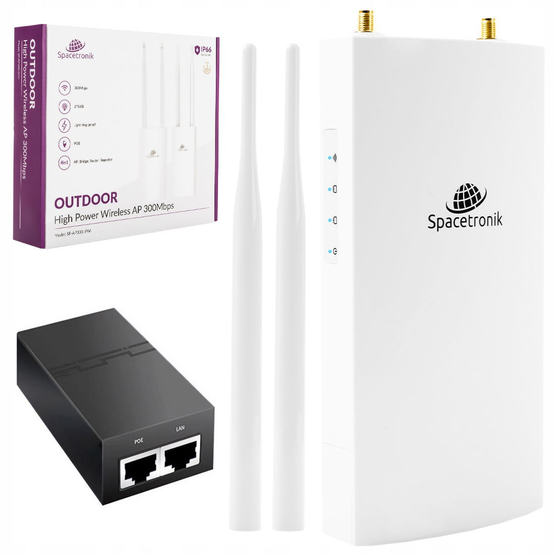 Externý prístupový bod 300Mbps IP66 PoE 4v1 Prístupový bod Spacetronik