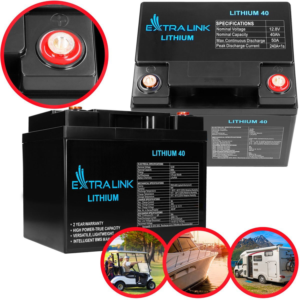 Extralink LiFePO4 40AH Batéria 12,8 V, Bms