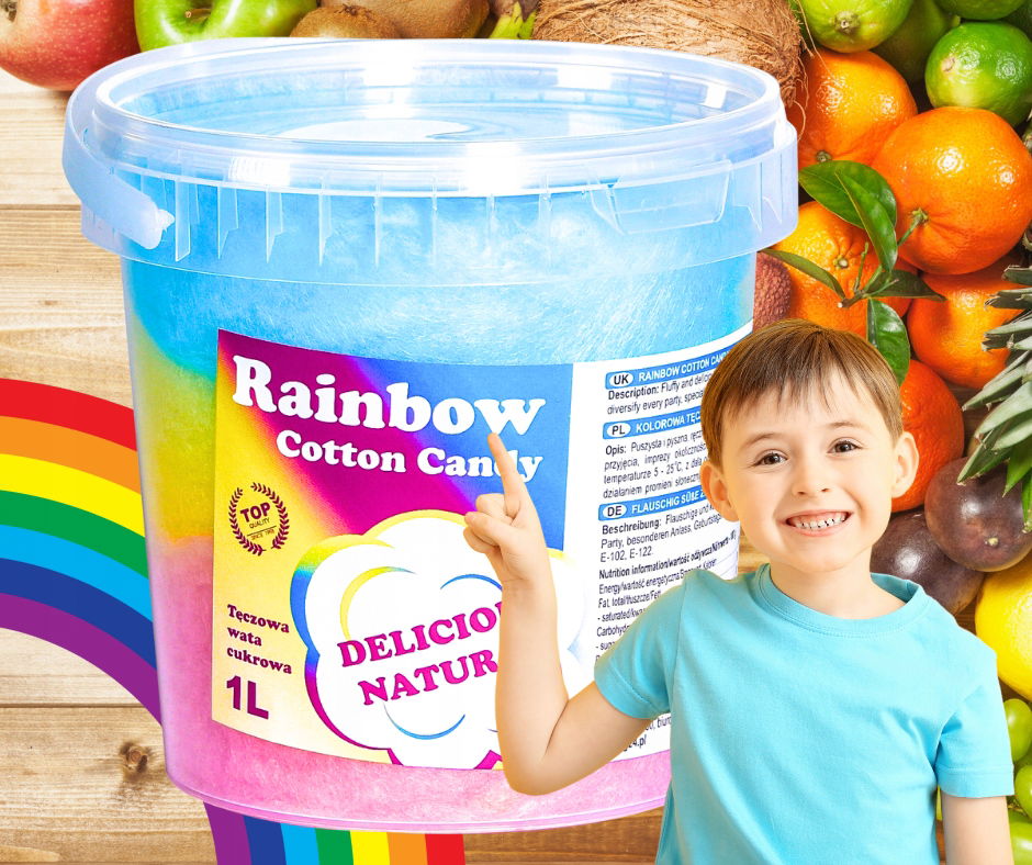 Farebná dúhová cukrová vata pripravená Rainbow Cotton Candy 1L Pro chuť