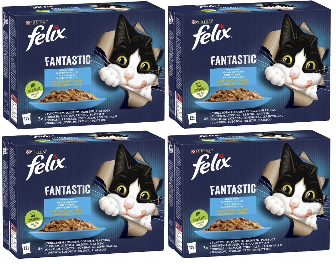 Felix Fantastic rybie príchute vlhké krmivo pre mačky, ryby v želé 48 x 85 g
