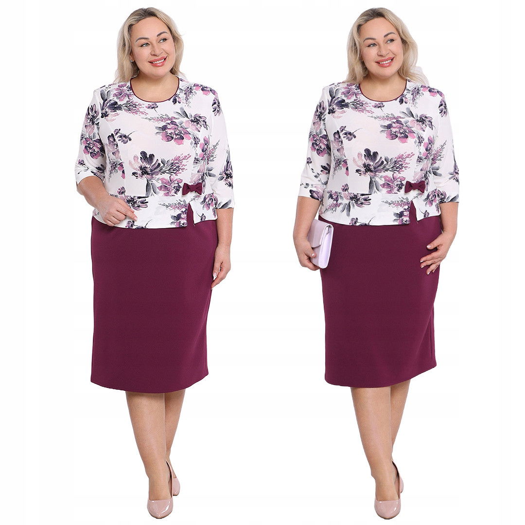 Fialová sukňa s kvetmi plus size veľkosť 52