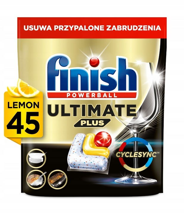 Finish Powerball Ultimate Plus kapsule do umývačky riadu Citrónová vôňa 45 Ks
