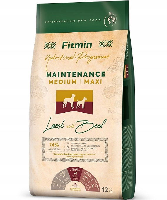 Fitmin Výživový program pre psov Medium Maxi Maintenance Lamb&Beef 12 kg