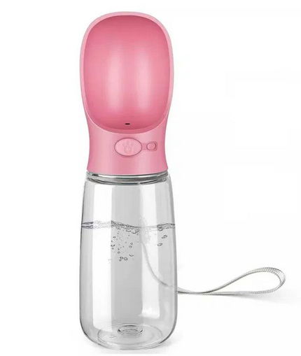 Fľaša s miskou napájačka pre psa prenosná, vzduchotesná 550 ml, ružová