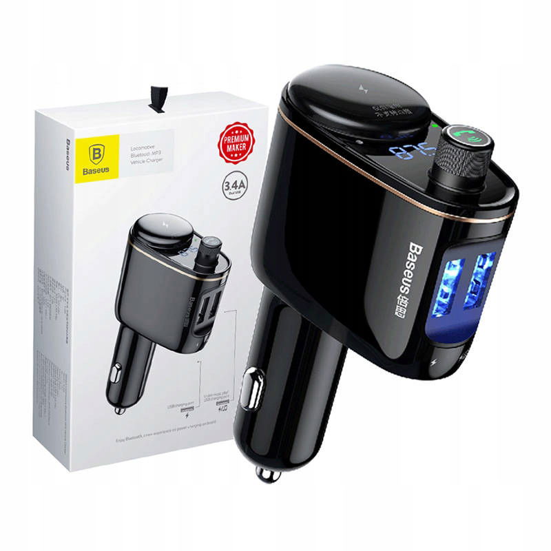 Fm vysielač Bluetooth Baseus S-06 Nabíjačka MP3 do auta čierna