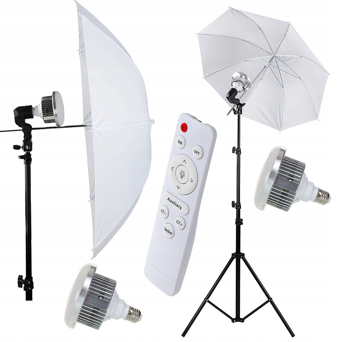 Fotografický set 2x Biely Parasol 110 cm 100 W