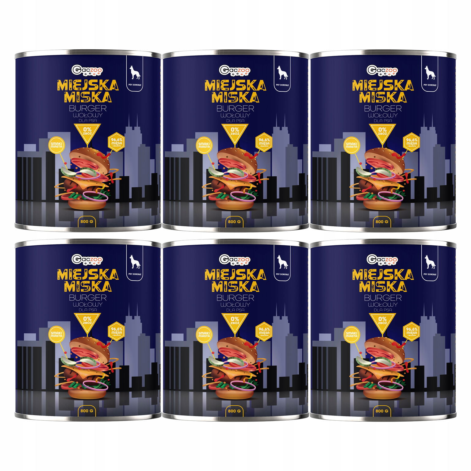 Gaczoo Mestská miska bez obilnín mokré krmivo pre psa Hovädzí burger 6 x 800 g
