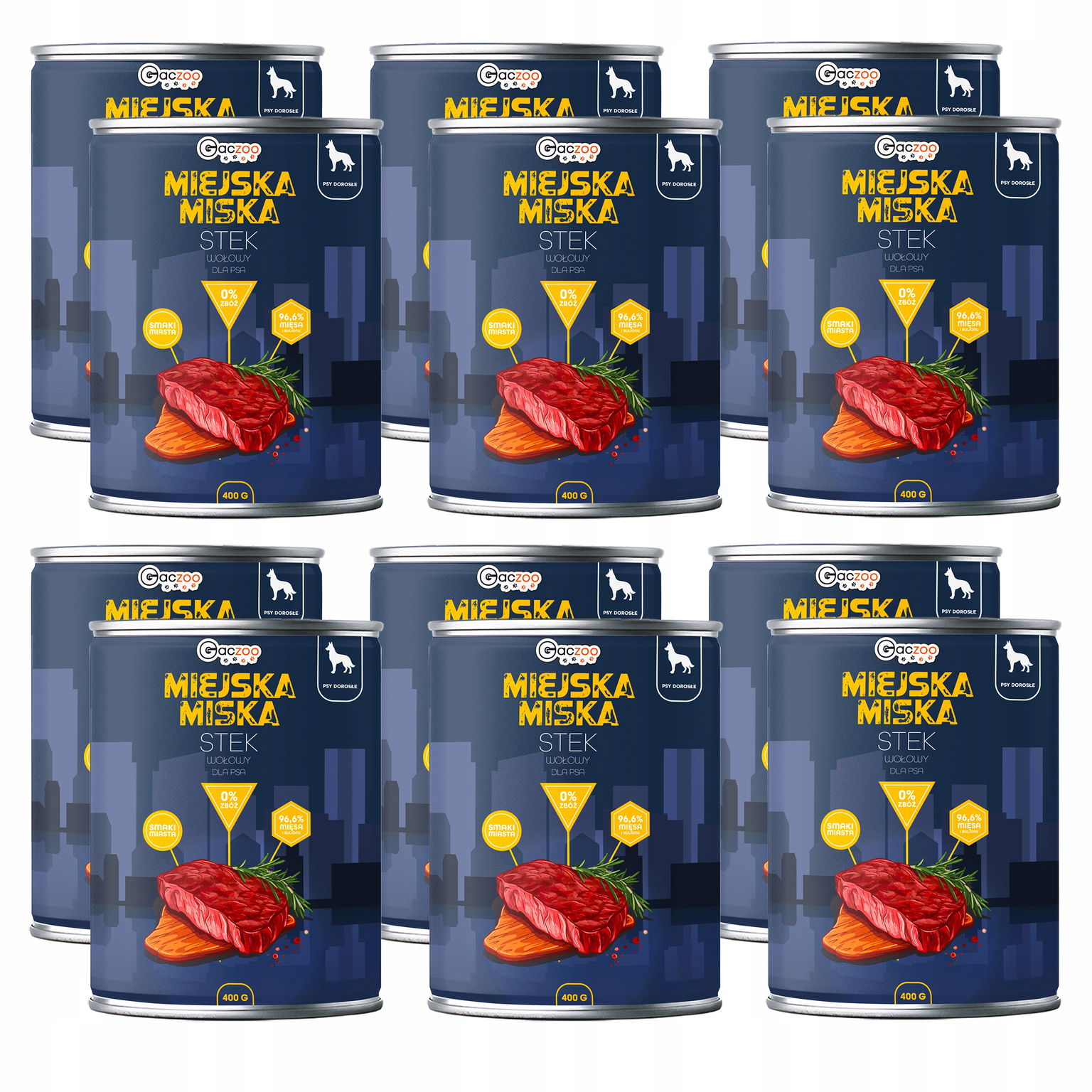 Gaczoo Mestská miska bez obilnín mokré krmivo pre psa Hovädzí steak 12 x 400 g