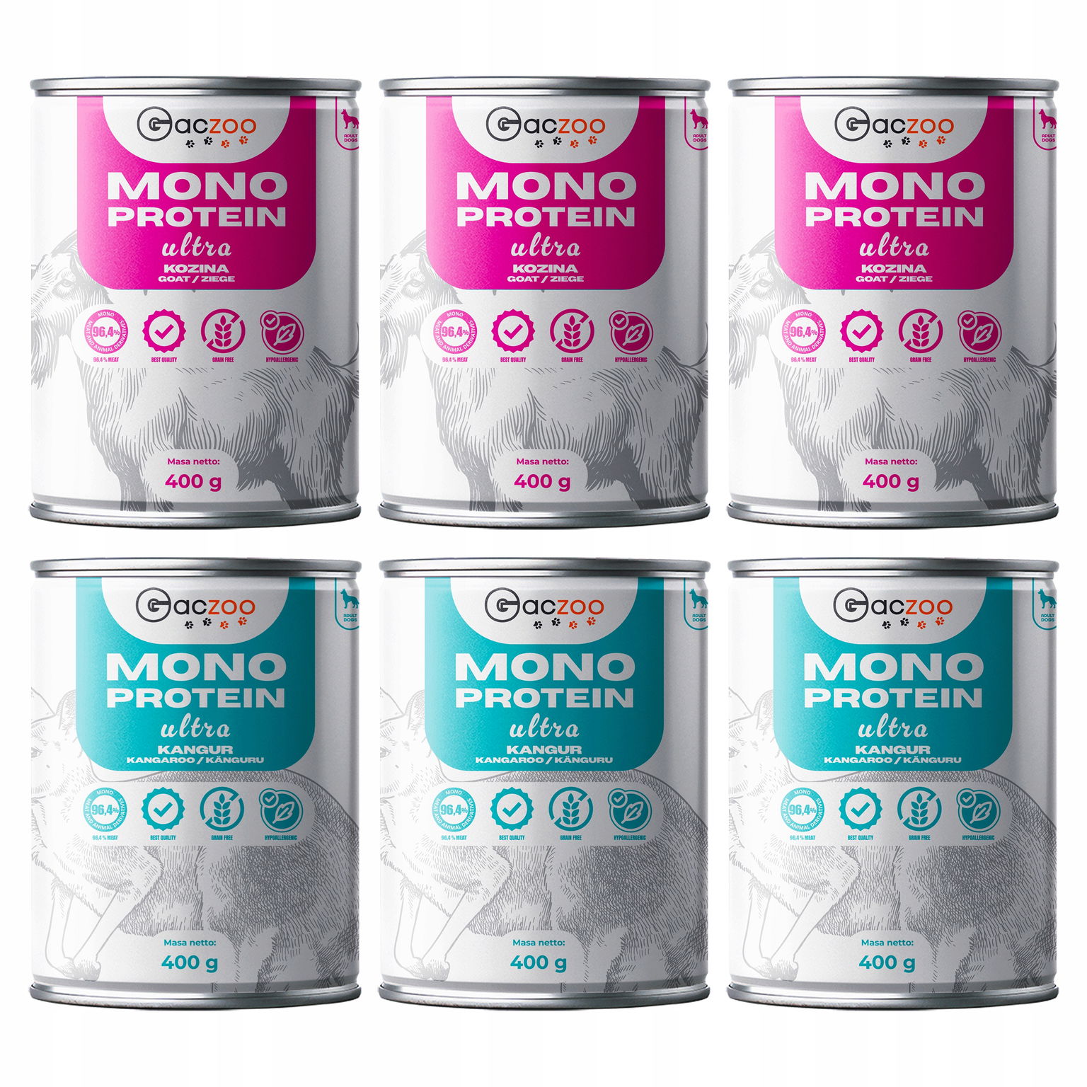 Gaczoo Mono Protein Ultra monoproteínové mokré krmivo pre psa s mixom príchutí 6 x 400 g