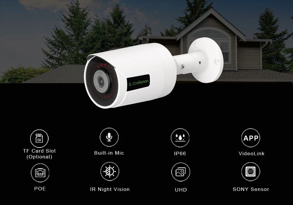 G.Craftsman 4K 30FPS Poe Ip audio kamera 2.8 mm objektív 8MP Rtmp Sony