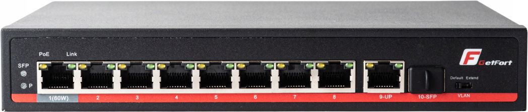 GetFort 9-portový gigabitový Ethernetový prepínač PoE 120 W