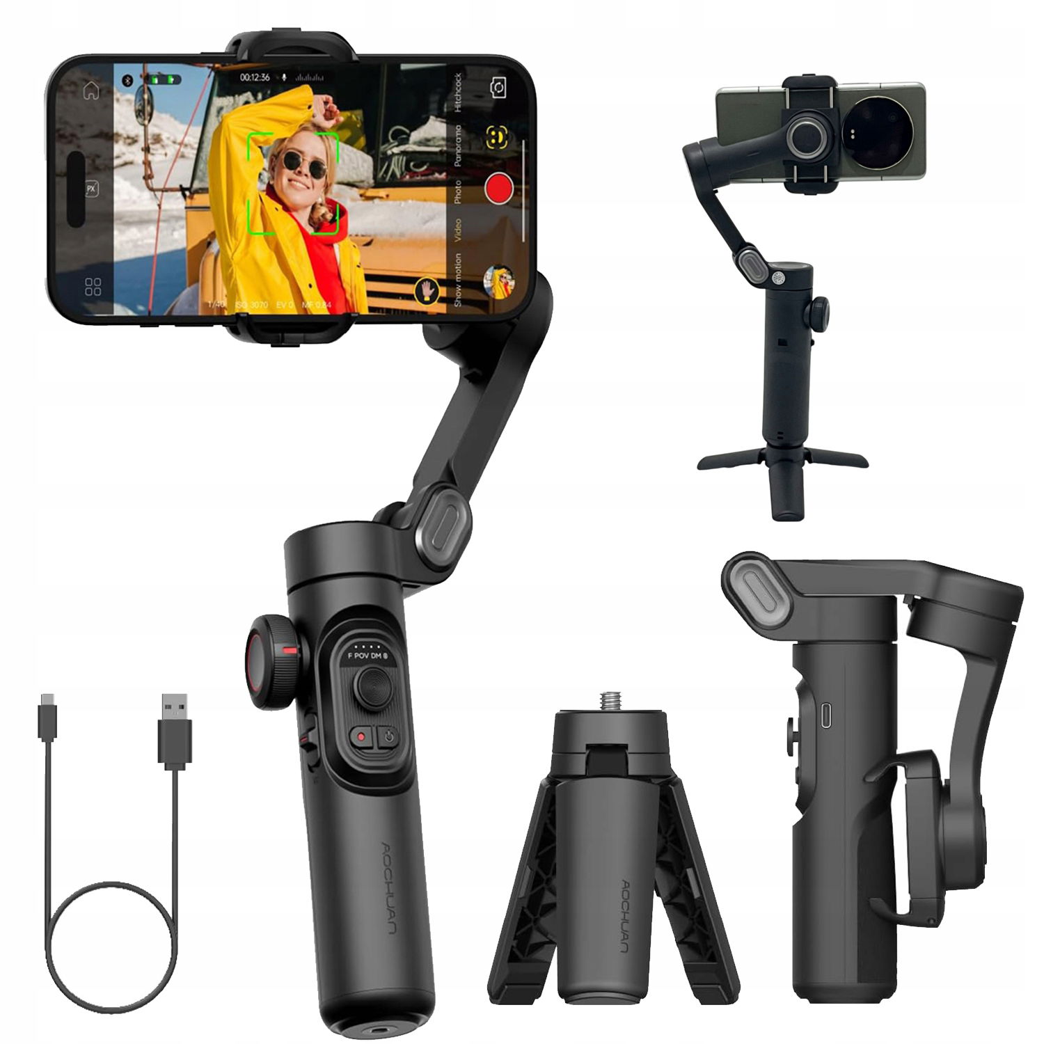 Gimbalový ručný selfiestick statív pre smartfóny, čierny