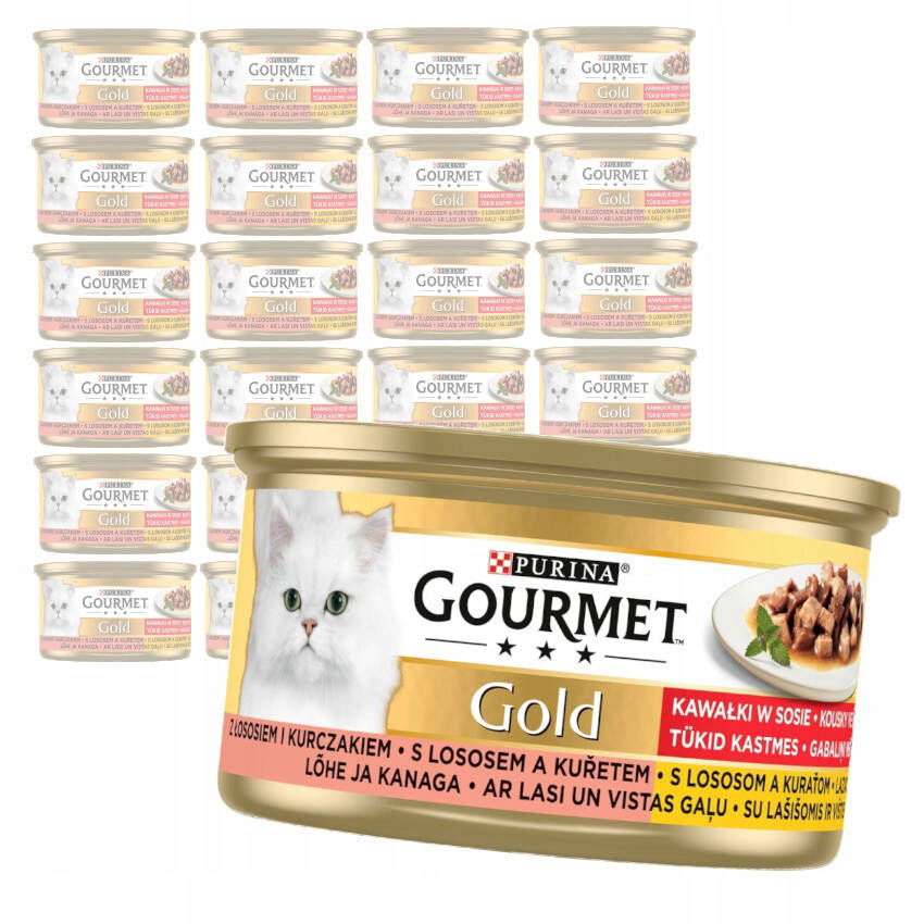 Gourmet Gold Losos A Kuracie Mäso V Omáčke Vlhké Krmivo Pre Mačky 24x85g