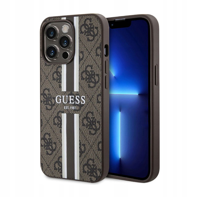 Guess 4G Printed Stripes MagSafe – Puzdro na iPhone 13 Pro (hnedé)