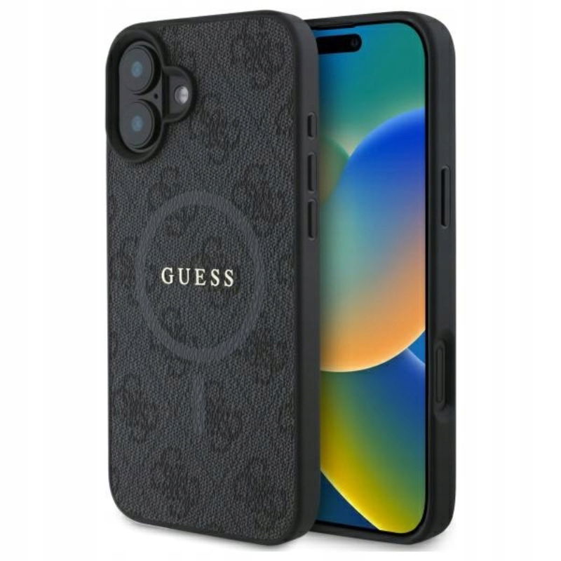 Guess 4G Ring Classic Logo MagSafe Puzdro na iPhone 16 (čierne)