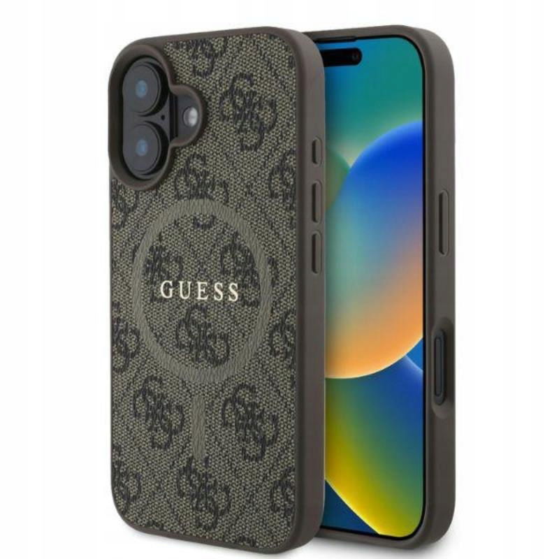 Guess 4G Ring Classic Logo MagSafe Puzdro na iPhone 16 (hnedé)