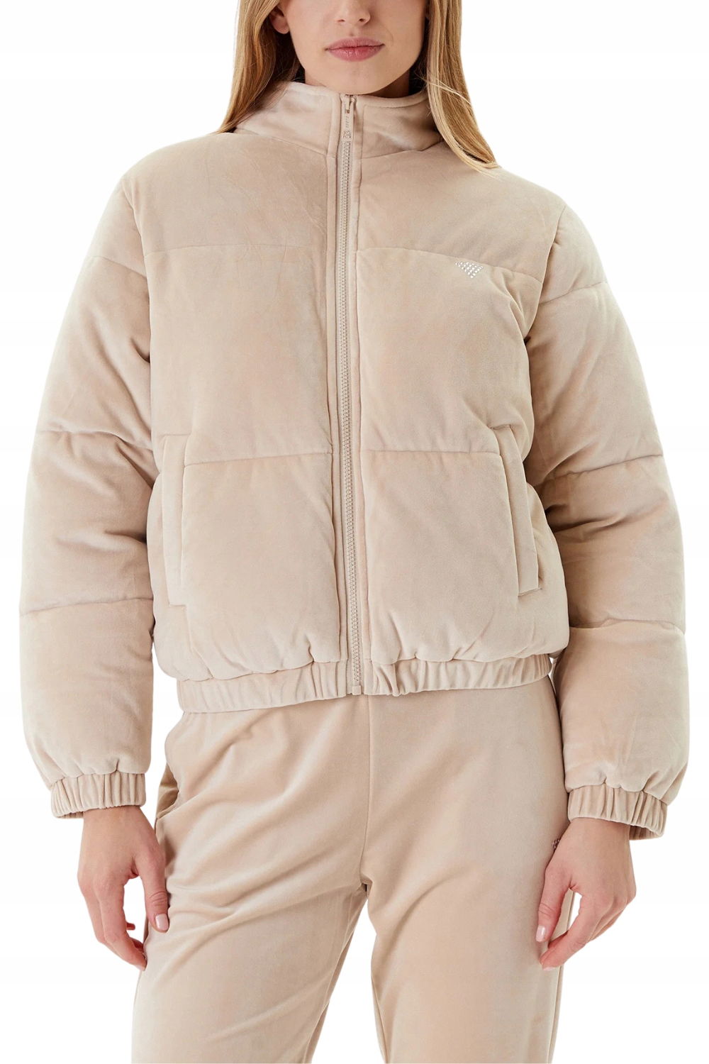 Guess Béžová semišová dámska bunda Couture Puffer M