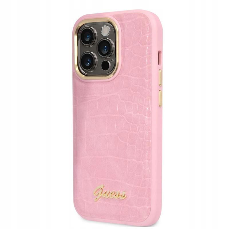 Guess Croco Collection Puzdro na iPhone 14 Pro (ružové)