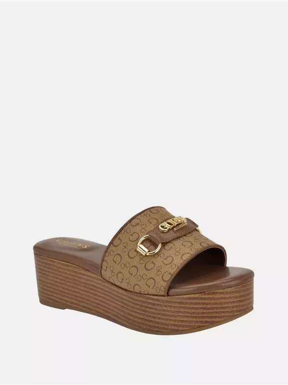 Guess dámske šľapky, nazúvaky na platforme Matties hnedé 37,5
