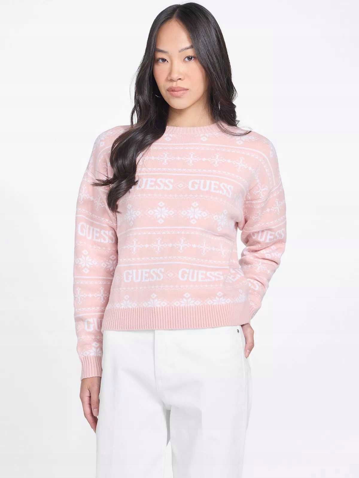 Guess dámsky sveter Claus Logo Sweater ružový M