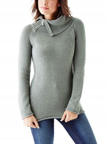 Guess dámsky sveter Damita Zip Collar Sweater šedá S