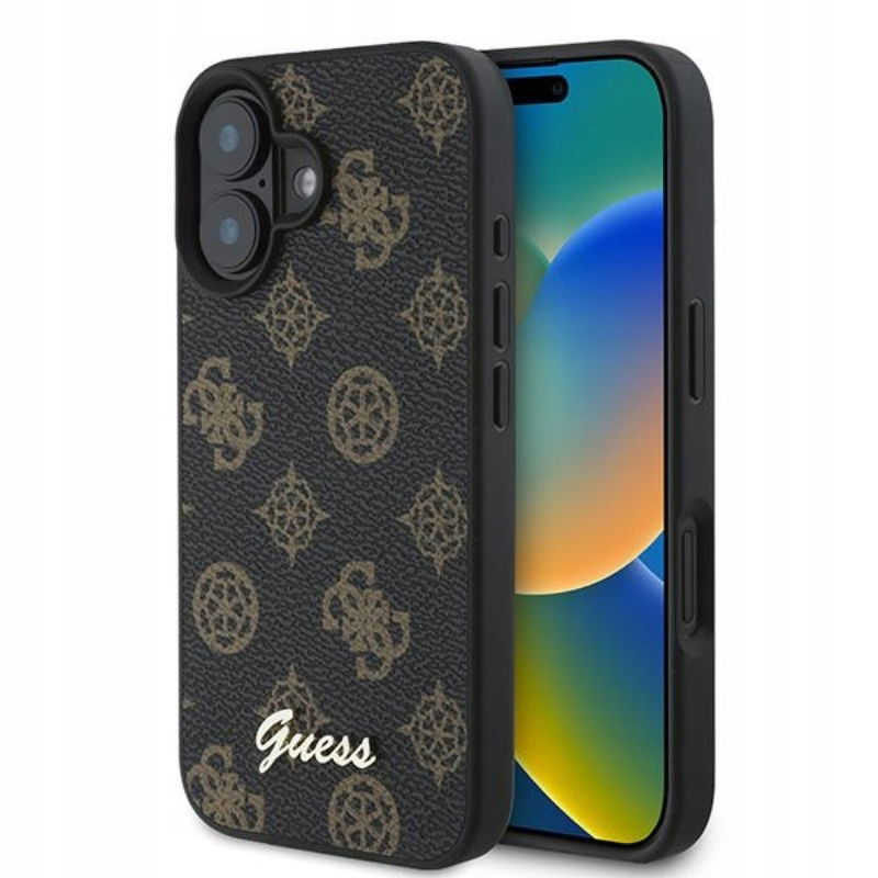 Guess Peony Script MagSafe Puzdro na iPhone 16 Plus (čierne)