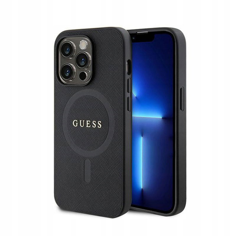 Guess Saffiano MagSafe – puzdro na iPhone 15 Pro (čierne)