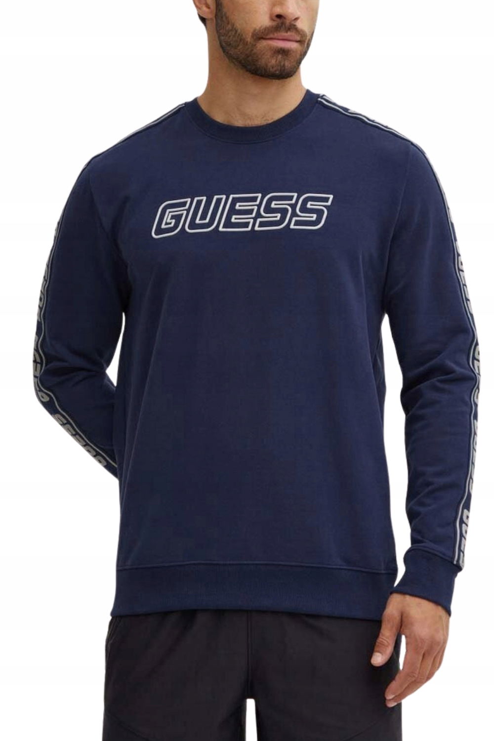 Guess Tmavomodrá pánska mikina s lampasmi Arlo Cn M