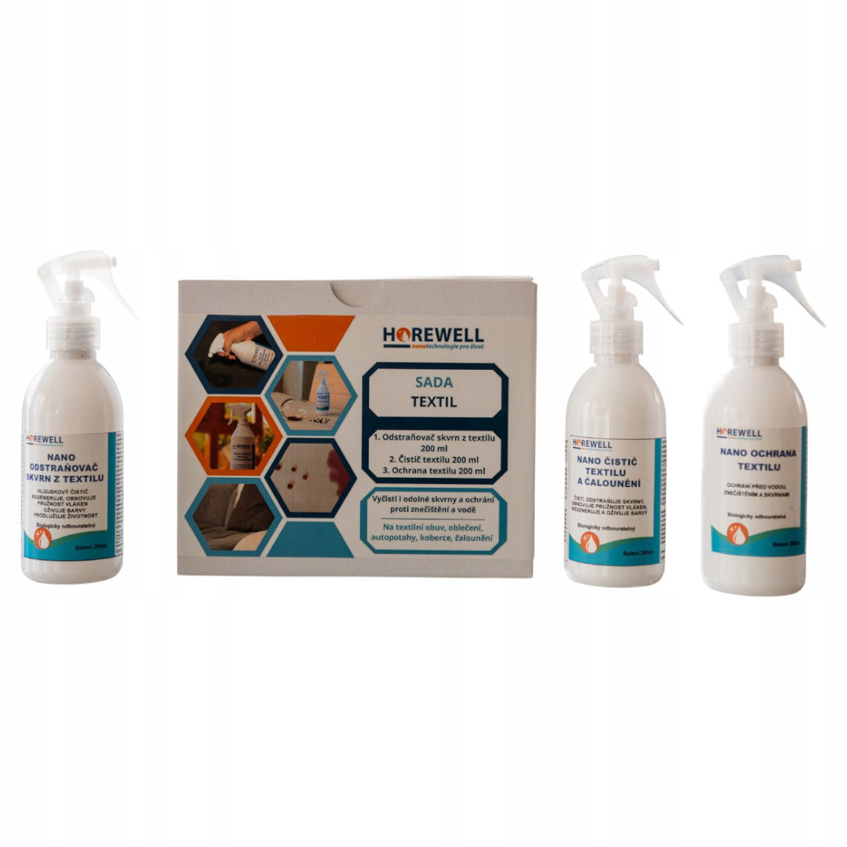 Horewell Nano Sada na čistenie textilu, čalúnenia 3x200ml