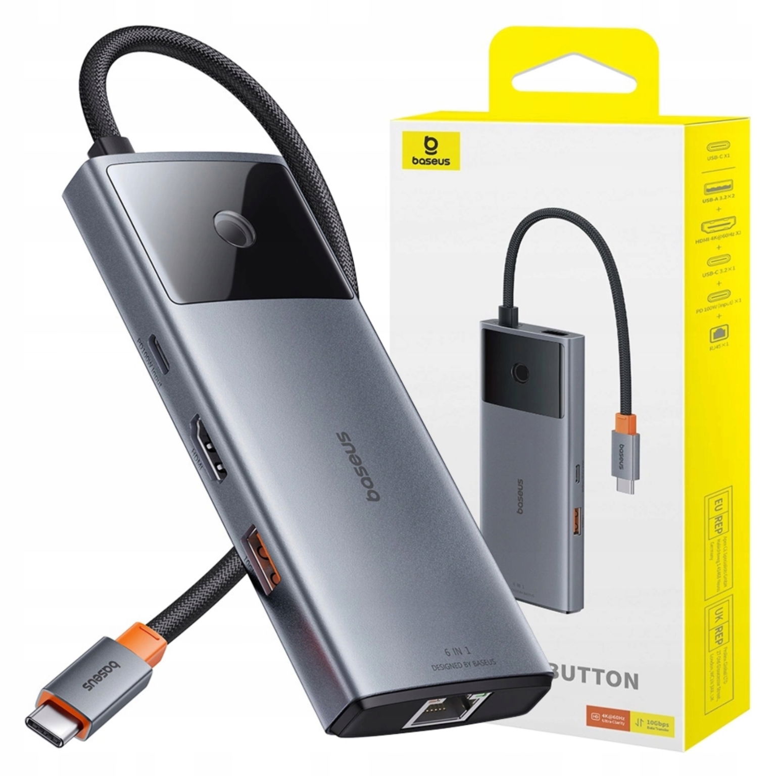 Hub 6v1 Baseus Metal Gleam 2 , Usb-c až 2xUSB 3.0 +usb-c Hdmi Usb