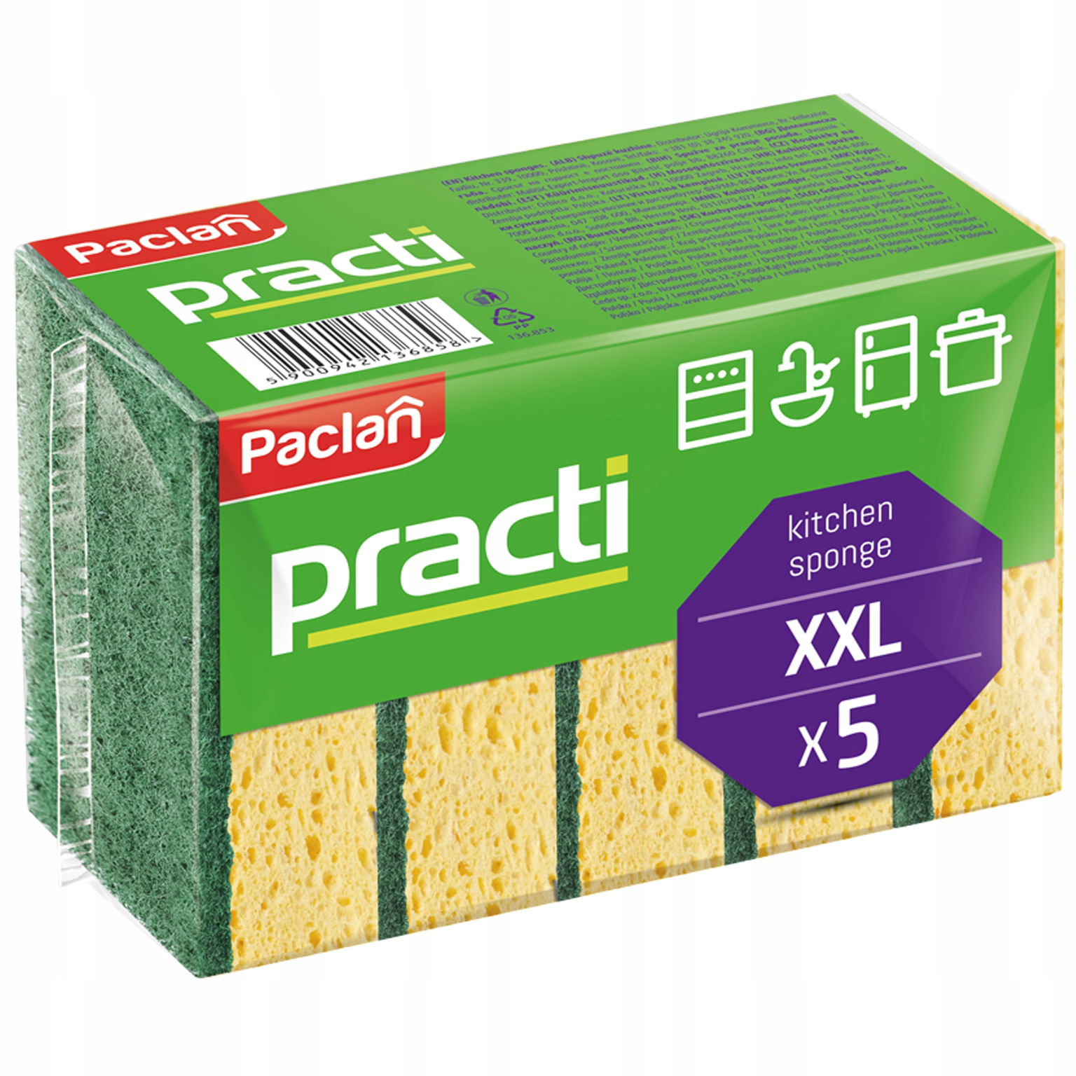 Hubky na umývanie riadu Paclan Practi 5ks kuchynské utierky na umývanie riadu