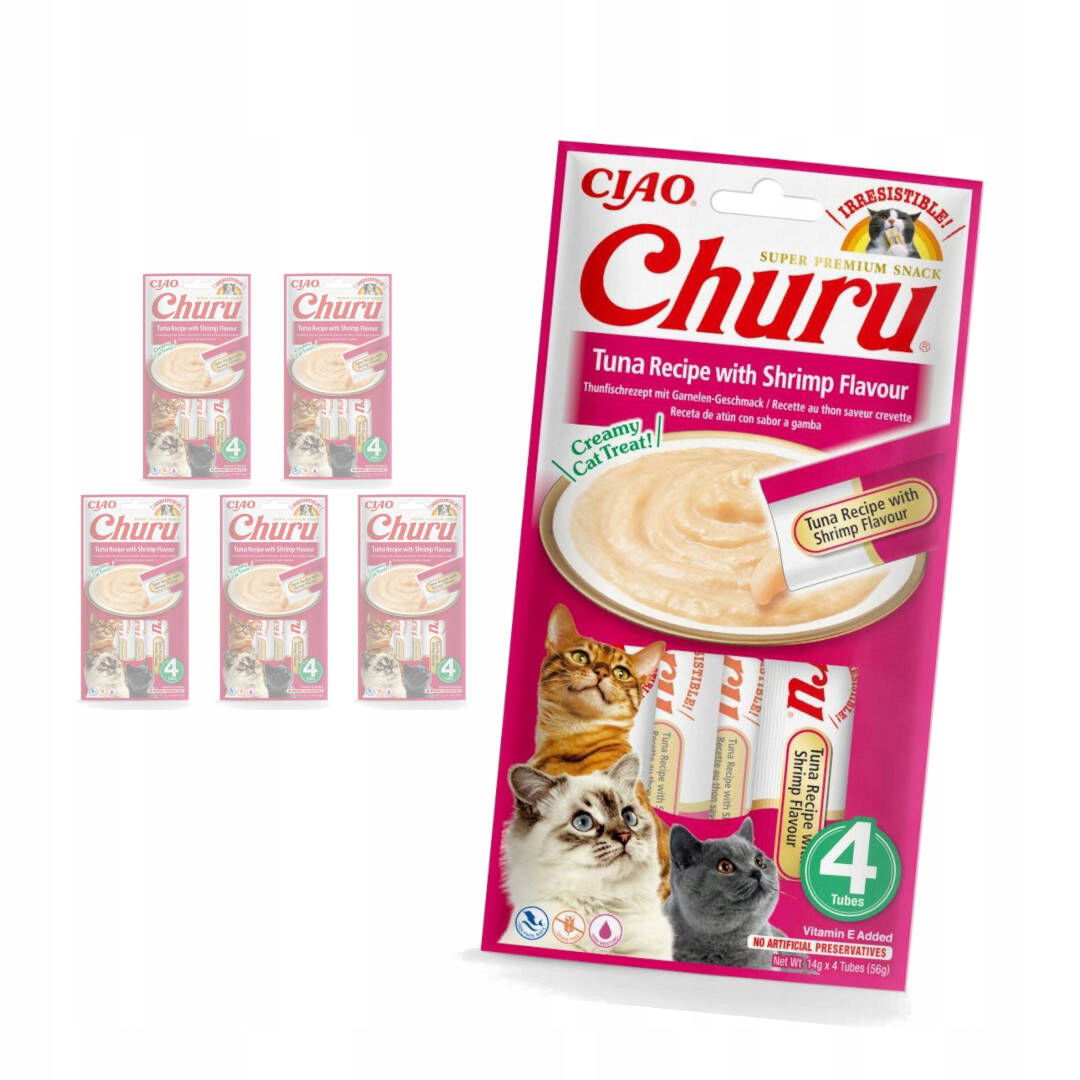 Inaba Cat Churu 24x14g Krémová pochúťka pre mačky Pasta s tuniakom s krevetami