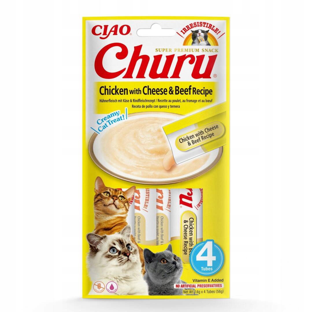 Inaba Cat Churu 56 g Krémová pochúťka pre mačku s kuracím syrom a hovädzím mäsom