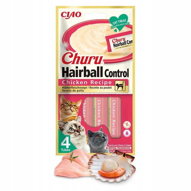 Inaba Cat Churu Hairball Chicken 4x 14 g pochúťka pre mačky na vlasové gule