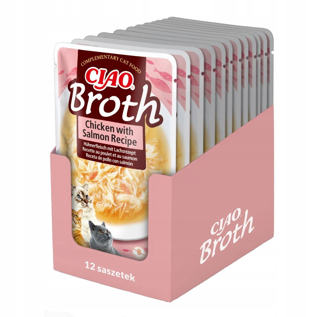 Inaba Cat Ciao Broth 12x40g Doplnkové krmivo pre mačky Kuracie Mäso Losos