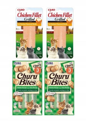 Inaba Cat Kuracie filé vo vývare 25 g+Churu Bites Kurča Tuniak MIX