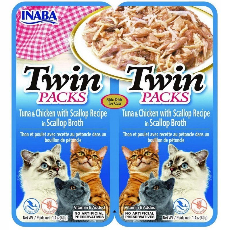 Inaba Cat Twin Tuniak & Kuracie Mäso so škľabkami Maškrta pre mačky 2x40g