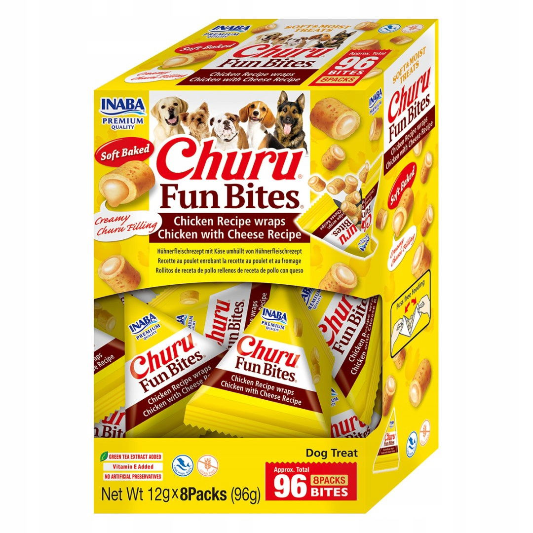 Inaba Dog Churu Fun Bites 8x12g Pochúťka pre psa s kuracím mäsom a syrom