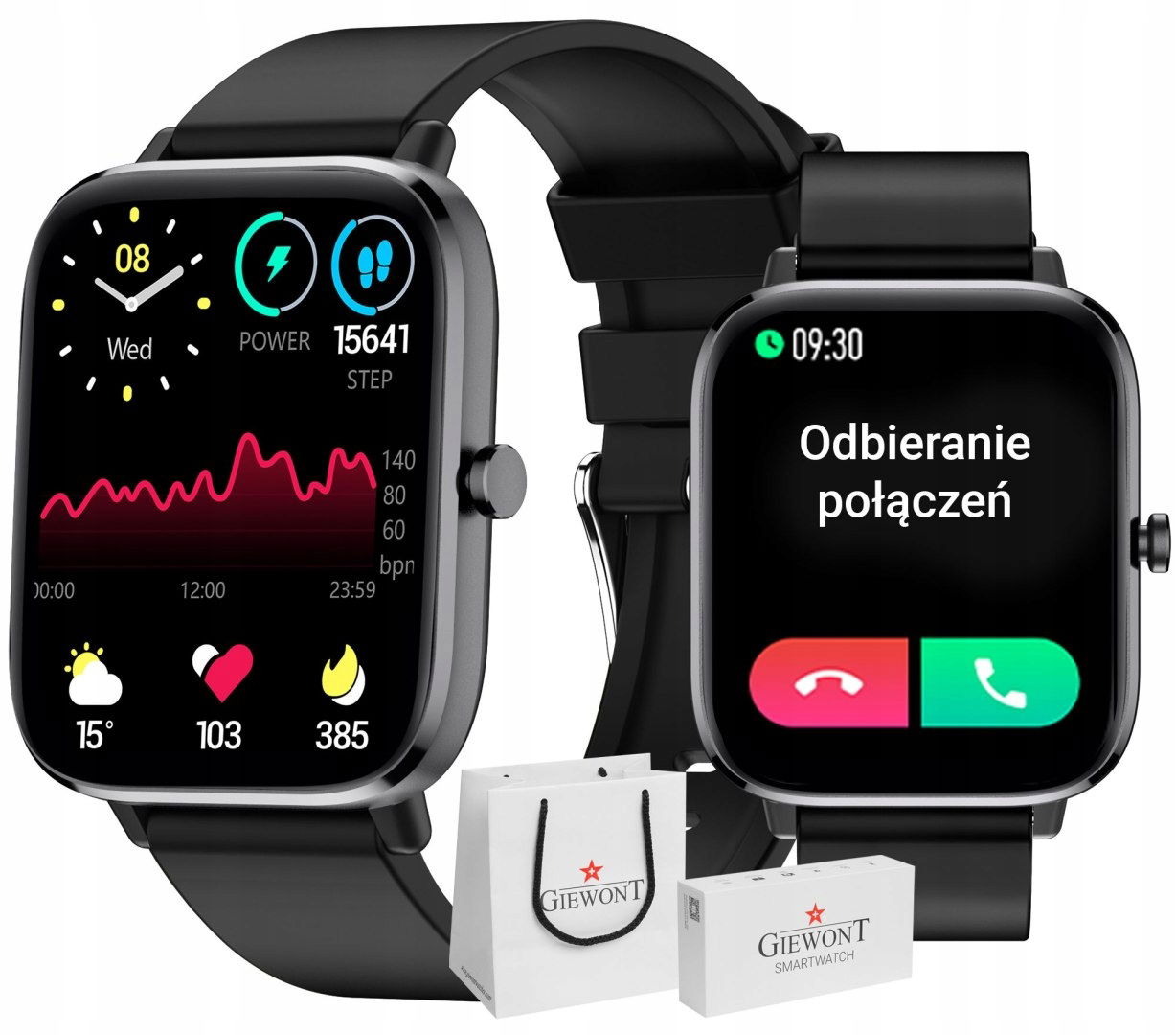 Inteligentné hodinky Giewont Dynamic SmartCall GW230-2 – karbón/karbón