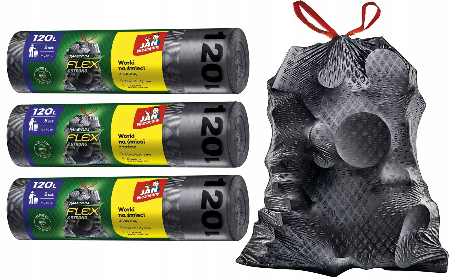 Jan Niezbędny Vrecia Na Odpadky Magnum Flex S Páskou, Silné, 120 L, 3 X 8 Ks