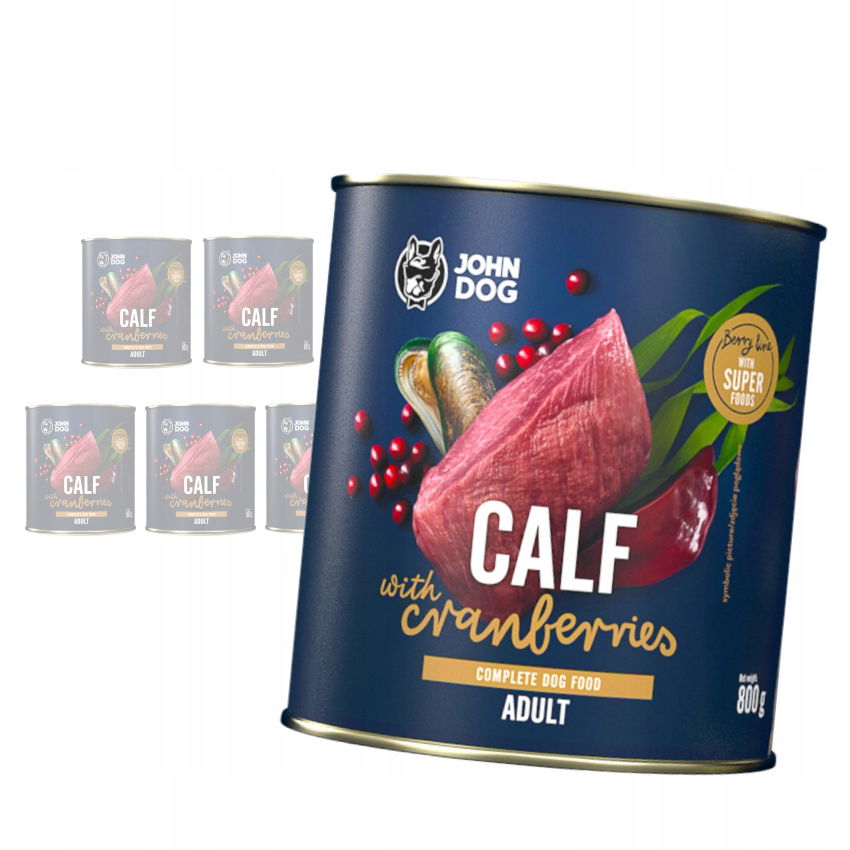 John Dog Adult Teľacie S brusnicami 6x 800g Plechovka