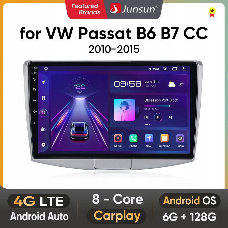 Junsun 4G Android Radio samochodowe do 6+128 Vw Passat B6 B7 CC 2010-2015
