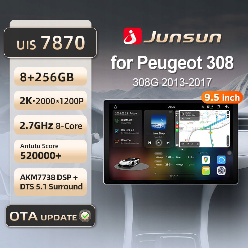 Junsun 7870 Radiao Peugeot 308 2007-2013 Android auto